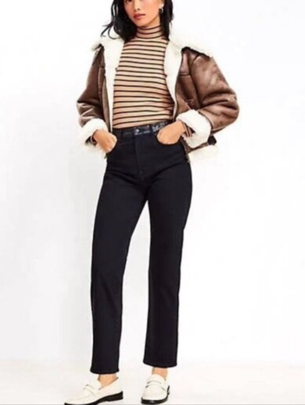 Loft Faux Leather Waistband Straight Leg Jeans #3947
